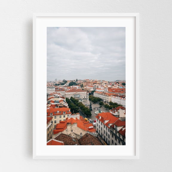 Over Rossio 02 - Lisbon Portugal Photography White Framed Wall Art Print 16 x 24 inches