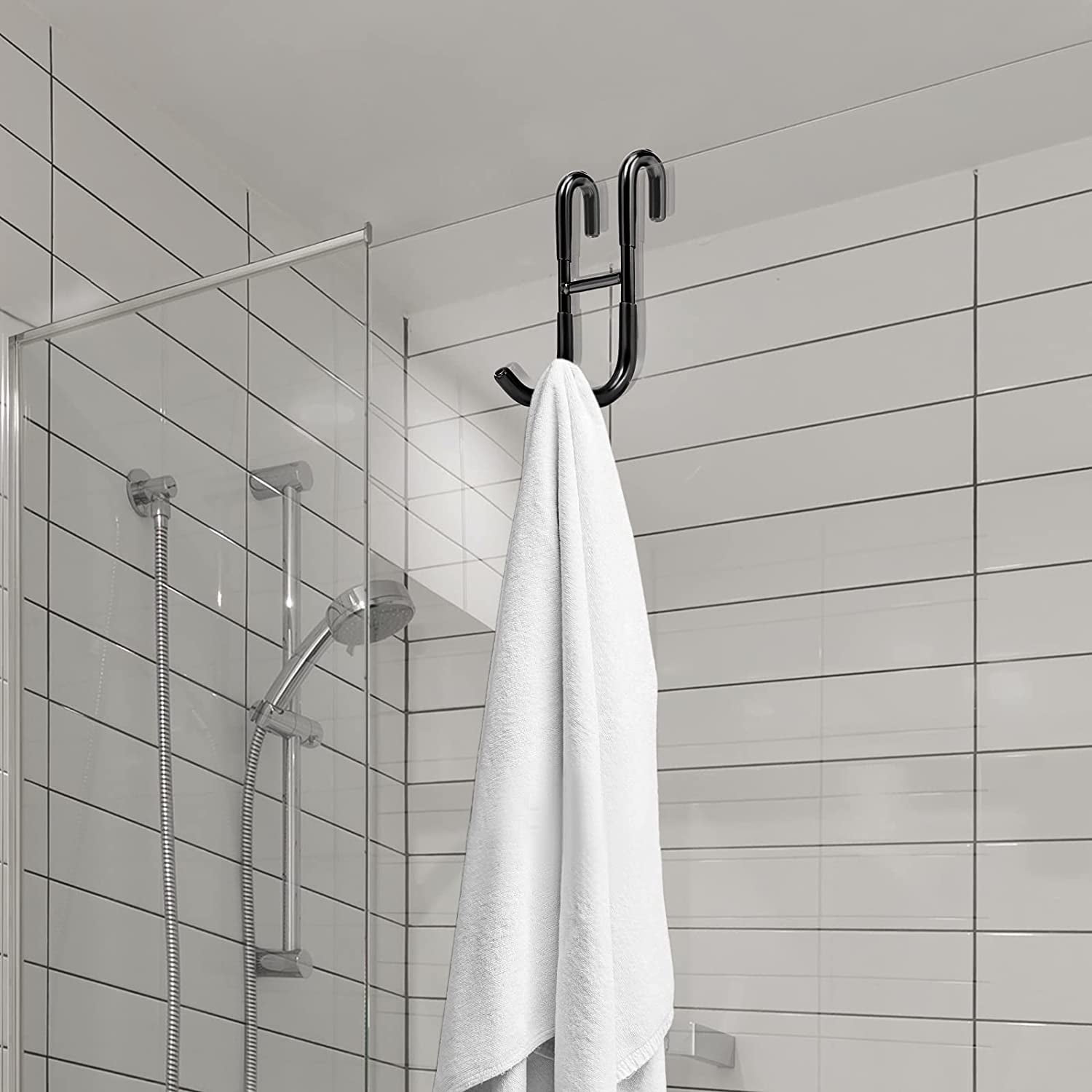 Over Shower Glass Door Hook, Casewin Plated Matt Black, 304 Stainless Steel  Rack Hooks, Bathroom Frameless Drilling-Free Hanger, for Bathing Suits