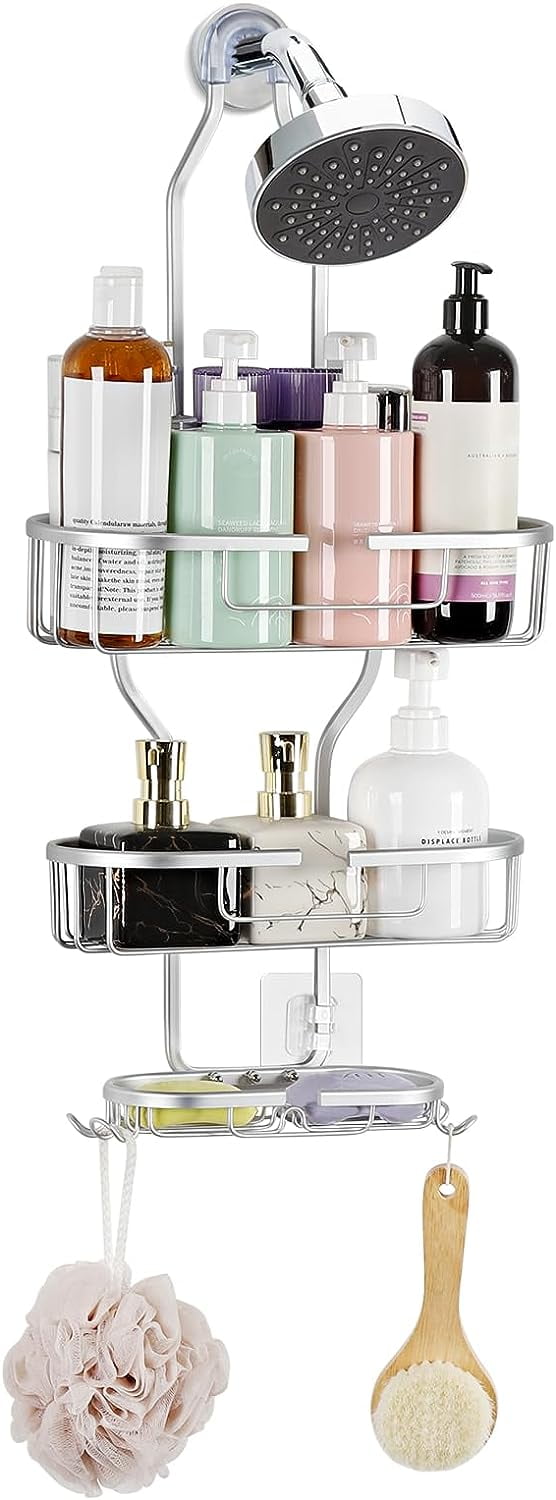 Over Shower Head Shower Caddy 3 Tier Hanging Organizer with Soap Holder