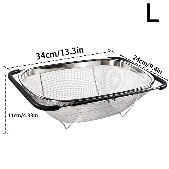 Over Sink Colander with Stainless Steel Fine Mesh, Expandable Sink Strainer Basket, Large