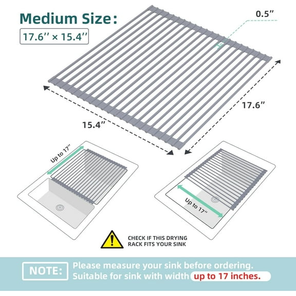 Over Sink Dish Drying , Large Silicone Wrapped Roll  Drain Mat for Kitchen Counter