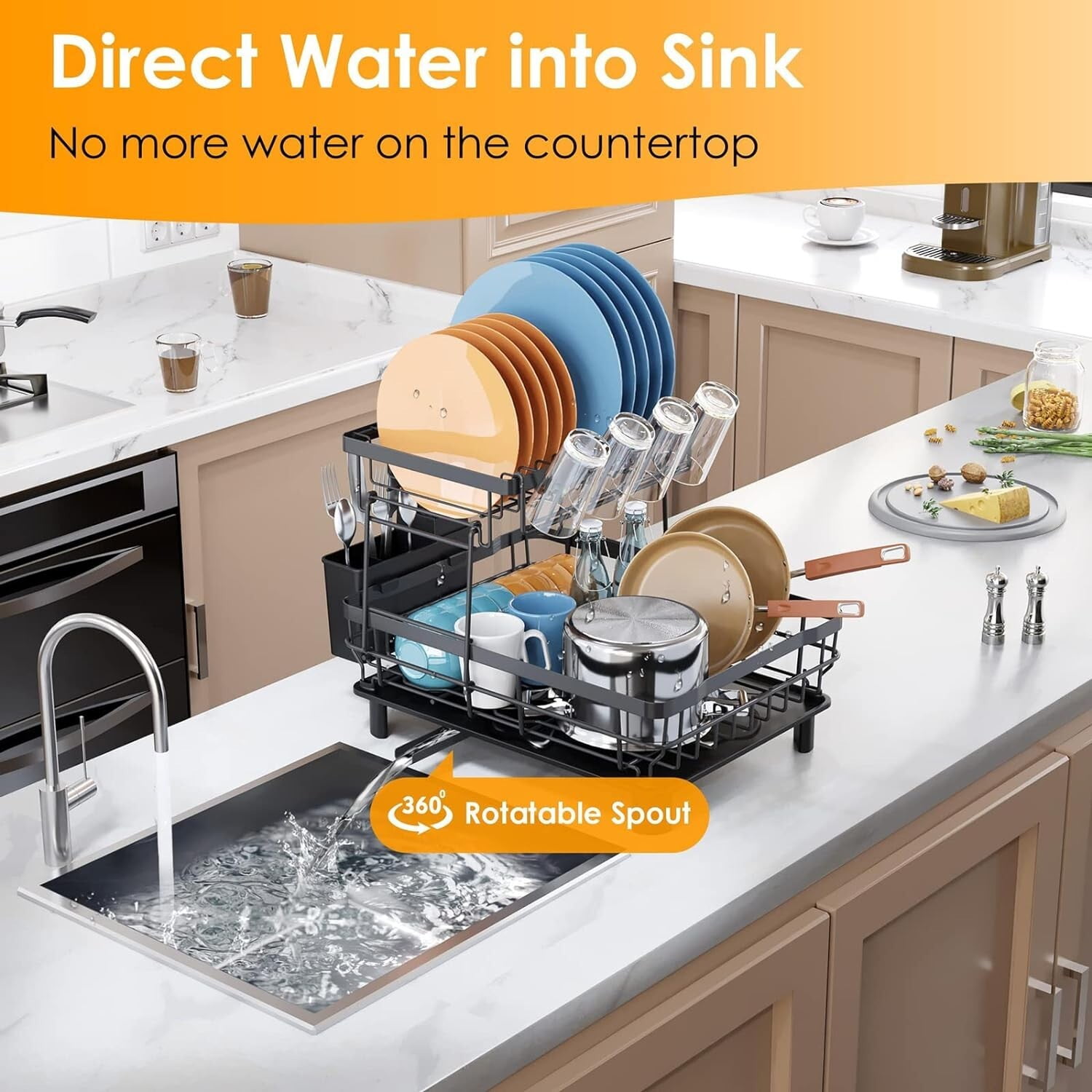 Over Sink Dish Drying Rack 2-Tier Stainless Steel Kitchen Shelf Cutlery ...