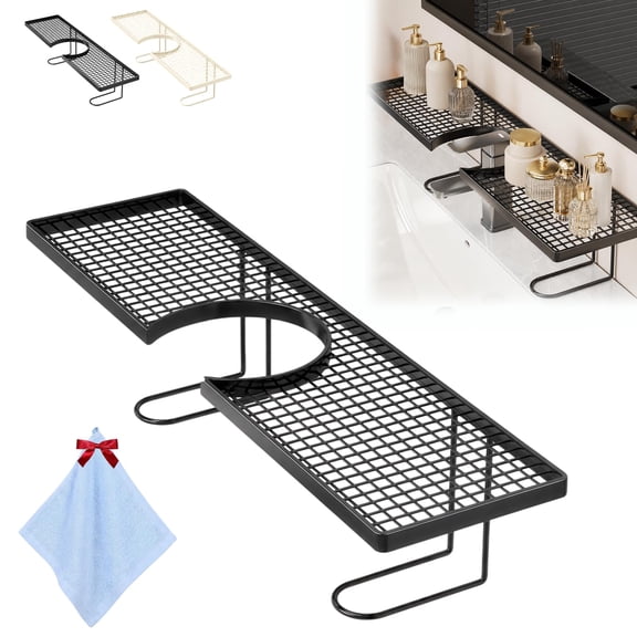 Over Sink Faucet Storage Rack, No-Drill Faucet Storage Rack, U-Shaped Groove with A Hollowed for Over Sink, Kitchen Counter, Windowsill Plants
