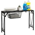 thumbnail image 1 of Over Sink Shelf with Pull Out Drawer, Expandable Black Metal Kitchen Over The Sink Shelf Rack, Bathroom Storage Shelf Riser with Scrollwork Design, 1 of 8