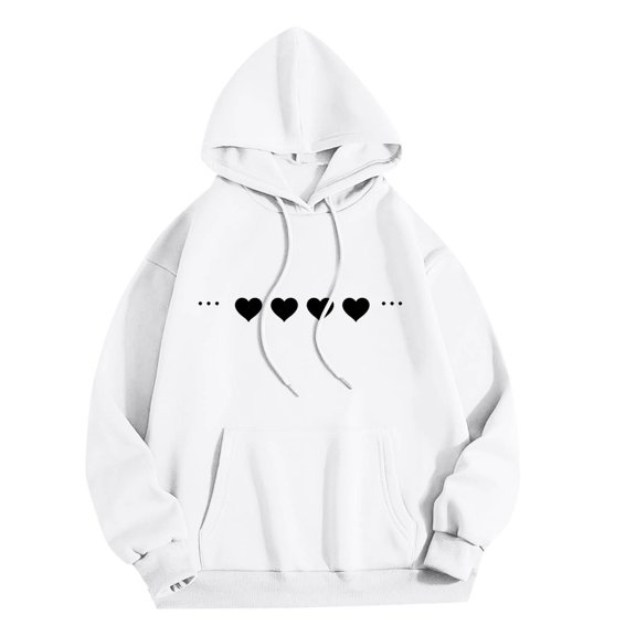 Over Size Hoodies for Women Printed Round Neck Long Sleeved Loose 2025 Fall Outfits Clothes White 2XL