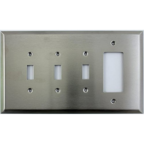 Over Sized Jumbo Satin Stainless Steel 4 Gang Switch Plate - 3 Toggle Light Switch 1 GFI Outlet/Rocker