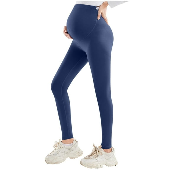 Over The Belly Maternity Leggings Yoga Athletic Butt Lifting Pregnancy Workout Pants Stretchy Active Maternity Clothes Navy, S