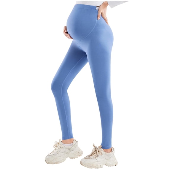 Over The Belly Maternity Leggings Yoga Athletic Butt Lifting Pregnancy Workout Pants Stretchy Active Maternity Clothes Sky Blue, M