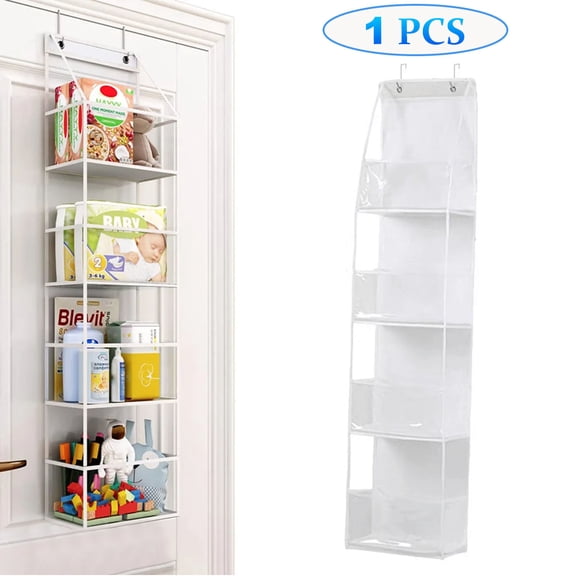 Over-The-Door 4-Tier Hanging Pantry Organizer with Clear Plastic Pockets, Large Capacity Space-Saving Storage for Kitchen, Bathroom, Closet, Bedroom,1PC-White