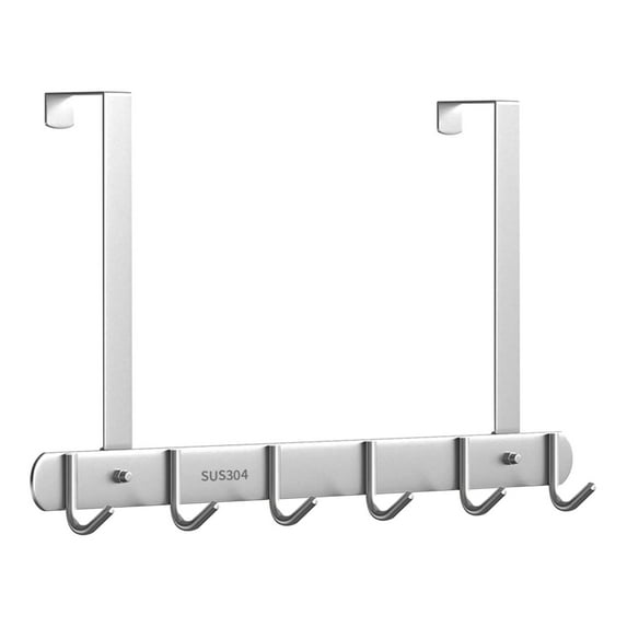 Over The Door 6 Hooks Rack, Clothes Coat Towel Hanger, Premium Stainless Steel Towel Door Hooks, Heavy Duty Home Bathroom Organizer, 17.71x11.02"