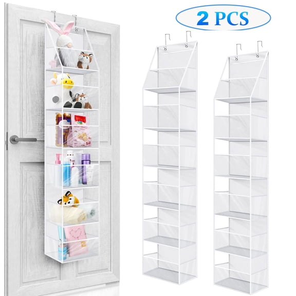 Over-The-Door 6-Tier Hanging Pantry Organizer with Clear Plastic Pockets, Large Capacity Space-Saving Storage for Kitchen, Bathroom, Closet, Bedroom,2PCS-White