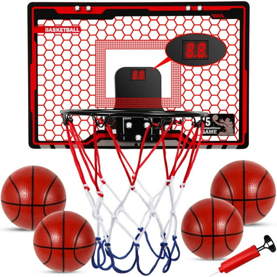Over The Door Basketball Hoop Indoor, LED Light Mini Basketball Hoop with Electronic Scoreboard,3 Game Modes, Door Basketball Hoop for Kids Indoor- Toys Gifts for Age 5 6 7 8 9 10 11 12 Year Old