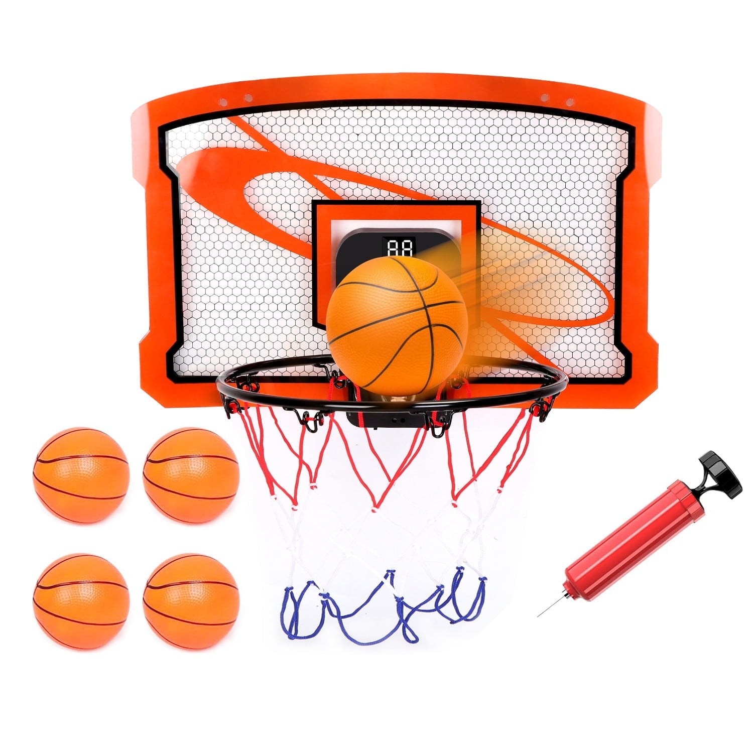 Over The Door Basketball Hoop TeqHome Indoor Mini Basketball Hoop for Kids and Adults Door Room Basketball Hoop with Audio Scorer 4 Balls Basketball Toy Gifts for Kids Boys Teens