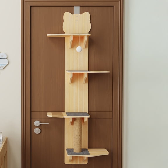 Over The Door Cat Tree, 4-Levels Door Hanging Cat Shelf, Cat Climber with Sisal Rope Mats and Cat Scratching Post, Furniture for Indoor Cats