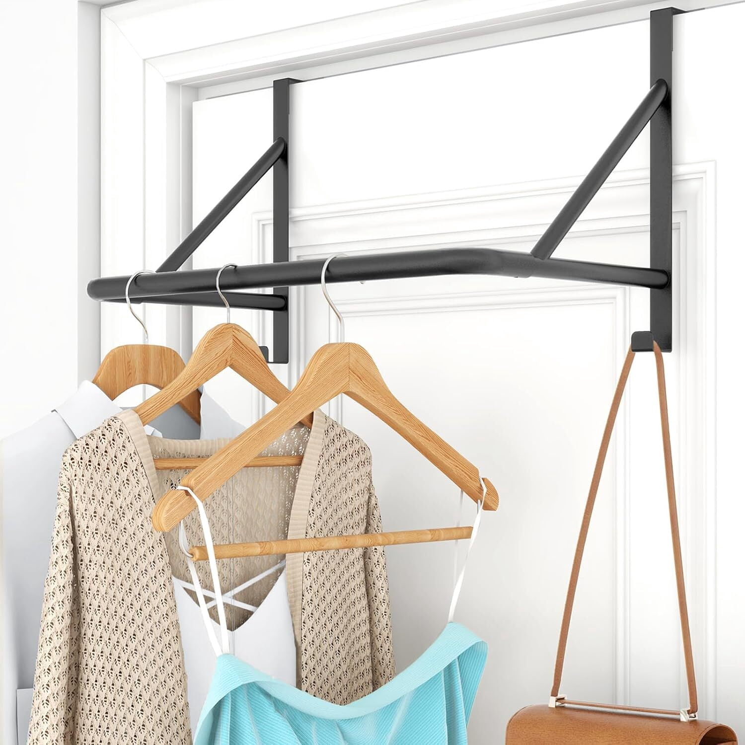 Over The Door Clothes Hanger Rod, Metal Over The Door Hanger for Coat, Clothes Drying Rack for Door for Laundry, Bedroom
