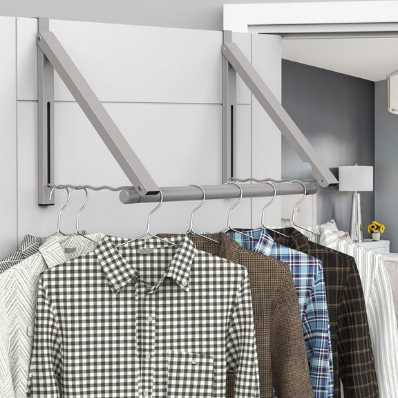 Over The Door Hanger Foldable,Over The Door Rack for Clothes, Towels, Coats -Gray