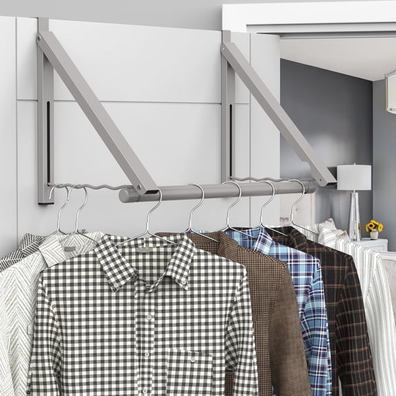 Over The Door Hanger Foldable,Over The Door Rack for Clothes, Towels, Coats -Gray
