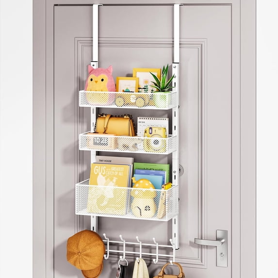 Over The Door Hanger with Coat Hooks and 3 Baskets, Rustproof Over The ...