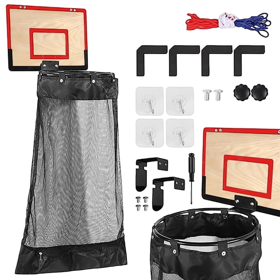 Over The Door Hanging Laundry Hamper with Foldable Backboard Basket Rim Mesh Bag Steel Frame for Bedroom Dorm Bathroom, Red