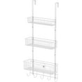 Over The Door Hanging Organizer Rack with 3 Mesh Baskets 5 Hooks, White