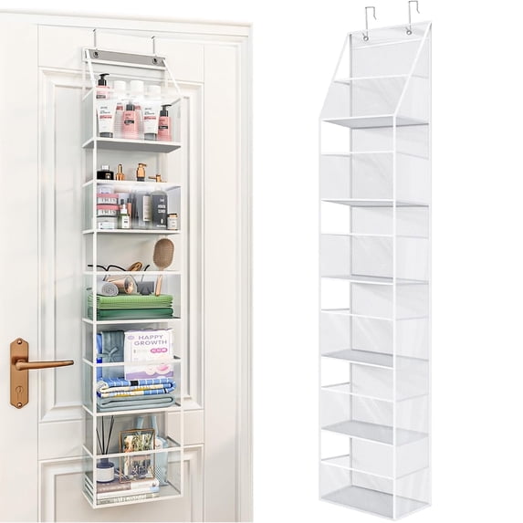 Over The Door Hanging Pantry Organizer, 6 Shelf Hanging Storage Closet Organizer with Large Clear Plastic Pockets for Bathroom Bedroom Closet, White