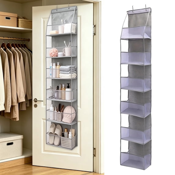 Over The Door Hanging Storage Bag 6 Pockets Large Capacity Foldable Organizer For Home Bedroom Dormitory Gray 11.81x5.91x62.99 in