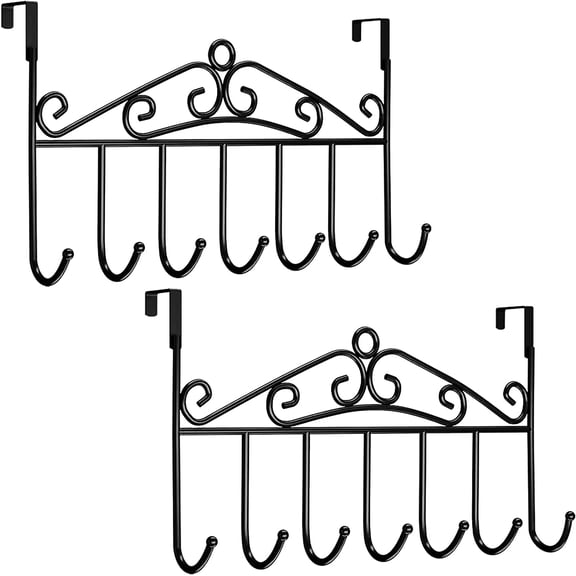 Over The Door Hook Coat Rack & Towel Rack - 7 Hooks, Bathroom Door Hooks, Clothes & Belt Hanger, White