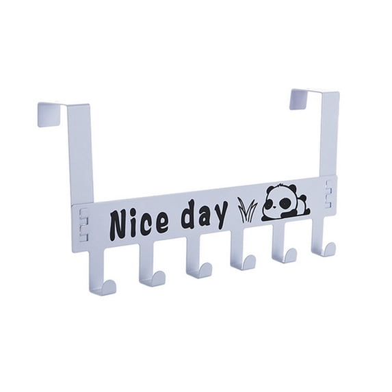 Over The Door Hook Hanger - 6 Hooks Over Door Coat Rack Removable Black Frosted Hook with Cute Panda Pattern for Hanging Clothes Hat Towel