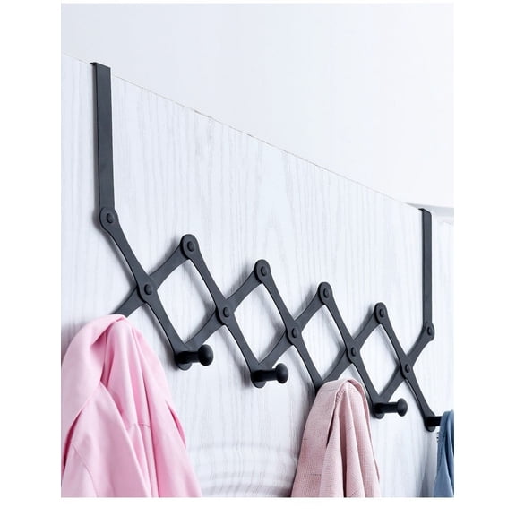 Over The Door Hook Hanger, Casewin Heavy-Duty Organizer for Coat, Towel, Bag, Robe - 6 Hooks, Aluminum, Brush Finish , Black