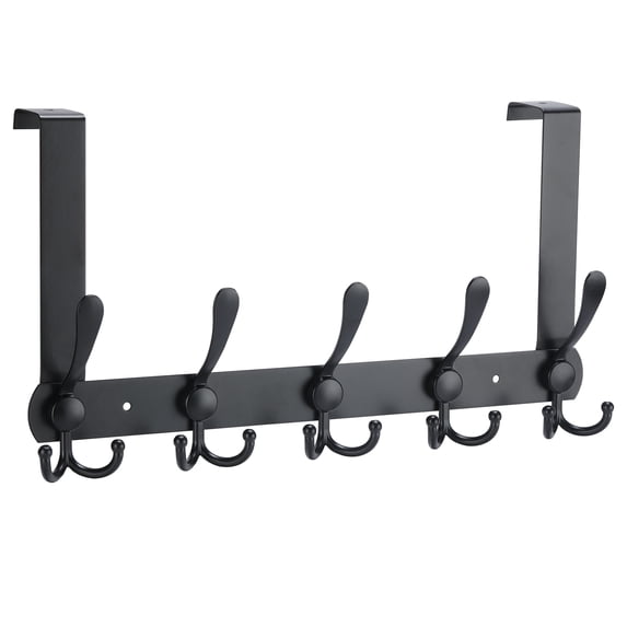 Over The Door Hook Hanger, Coat Rack Wall Mounted, Heavy-Duty Organizer for Coat, Towel, Bag, Robe - 5 Hooks, Aluminum, Brush Finish
