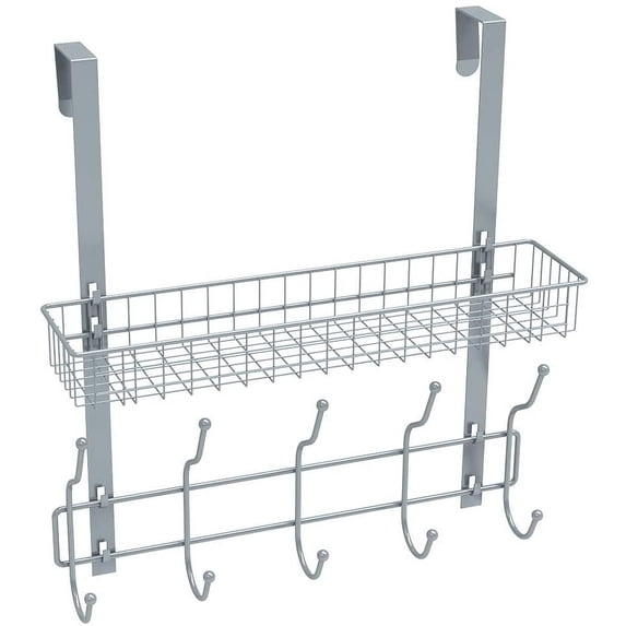 Over The Door Hook Hanging Organizer with Mesh Basket, Hanging Rack, Silver by ONLINE