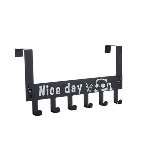 Over-The-Door Hook Rack, Gaqring Space Saving Metal Hanger Storage, 5-Hook Multi-Purpose Clasp Shelf for Coat Hat Towel Bag, Black