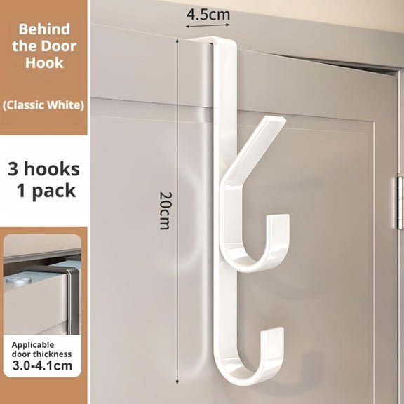 Over The Door Hooks, 3 Hooks Rust Resistant Over Door Hanger, Fits 1-1/2 Inch Thick Doors, Compact No Drill Towel Rack for Bathroom & Kitchen - White