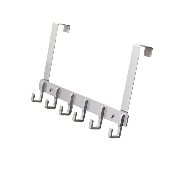 Over The Door Hooks 6-Hook Aluminum Towel Rack for Bathroom Dormitory Closet Organization