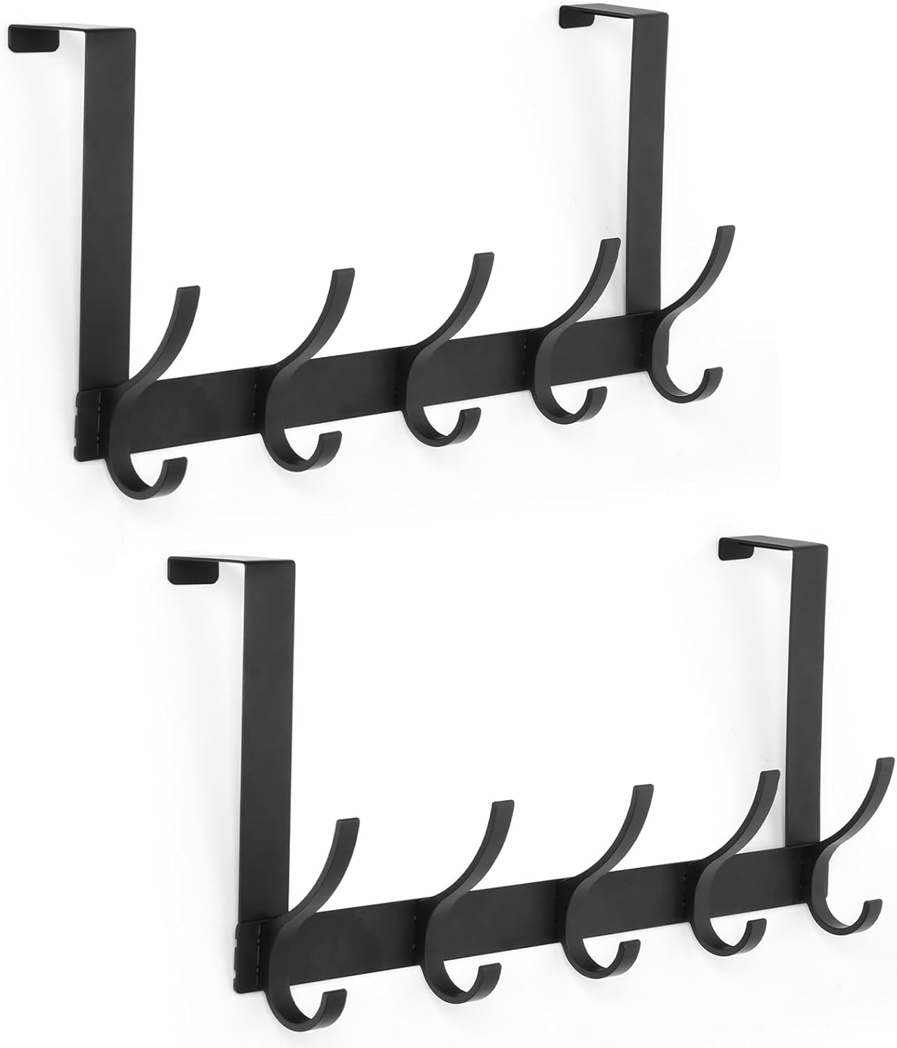 Over The Door Hooks – 12 Large Hooks, 7.1 Inch Extended Arms, Black Metal Towel & Coat Rack For Bathroom, Kitchen, Bedroom – No-Drill Install, Sponge Protector