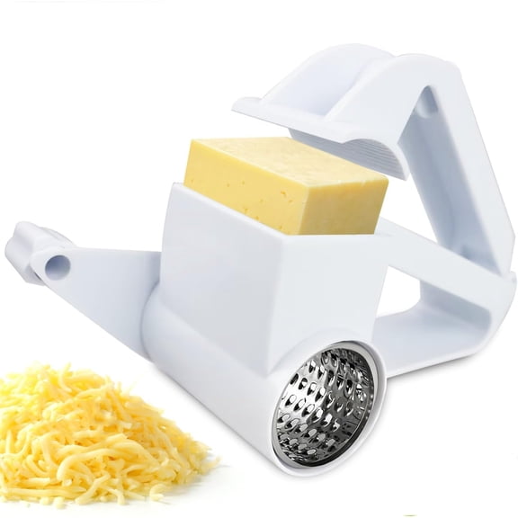 Rotary Cheese Grater, Cheese Grater with Handle, White Handheld Grater, Cheese Grater Rotary for Kitchen Suit for Cheese Vegetable Chocolate Nut Grater(White)