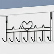 ARTRYLIN Over The Door Hooks, Over The Door Hanger for Hanging, Over Door Towel Rack Coat Rack Hanger Hooks for Clothing, Black Metal Hanging Organizer with 7 Hooks for Clothes Coat Hat Towel Key,1 Pack