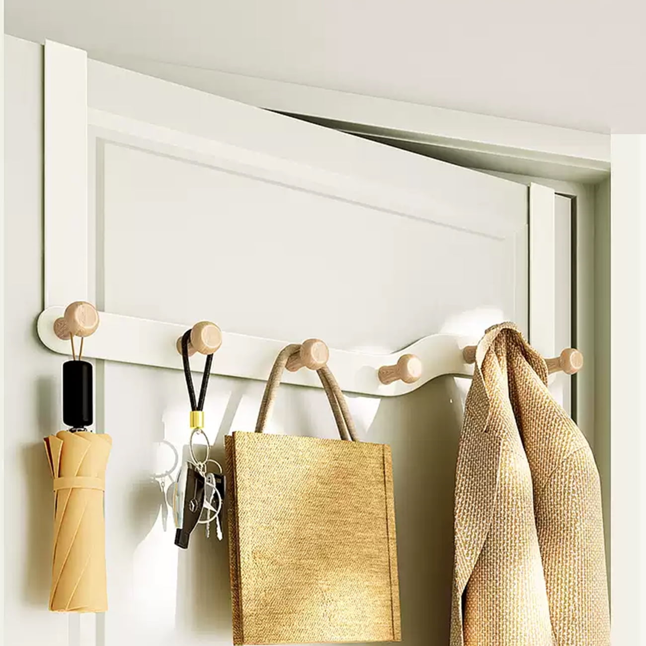Over The Door Hooks Door Hanger Hook for Clothes with 6 Wooden Hooks Over Door Coat Hanger Hanging Coats Towel Hanger Coat Rack for Towels Clothes Back of Bathroom Bedroom Cream White Walmart