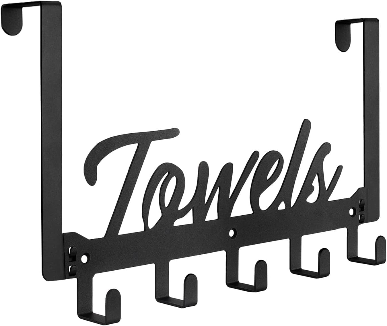 Over The Door Hooks - Heavy Duty Towel and Coat Holder, 5 Hook Rack for Bathroom, Bedroom, and Kitchen, Black Finish