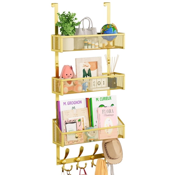 Over The Door Hooks Organizer Coat Rack Storage Hanger Towel Of For Bathroom Bedroom Kitchen Office (gold 4-tier)