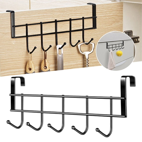 Over The Door Hooks, Silver Stainless Steel Door Hanger 5 Hooks Storage Rack, 0.8 inch Wide, 9.4 inch Length
