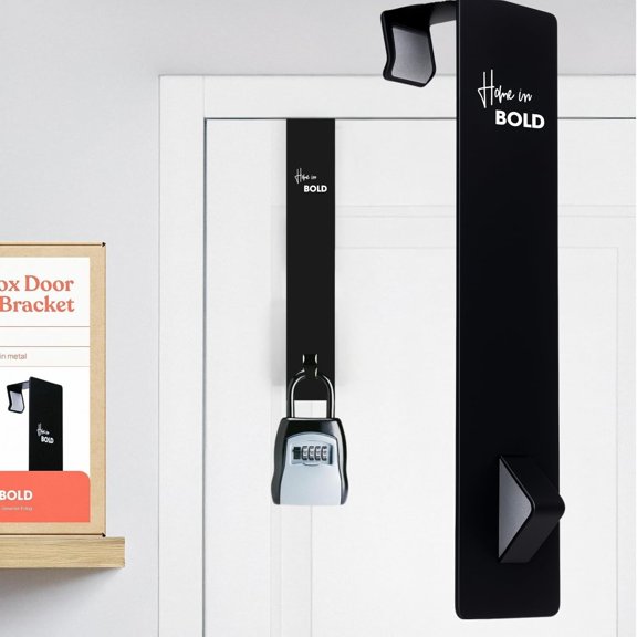 Over The Door Lock Box Bracket Black Powder Coated Heavy Duty Steel 1 Pack