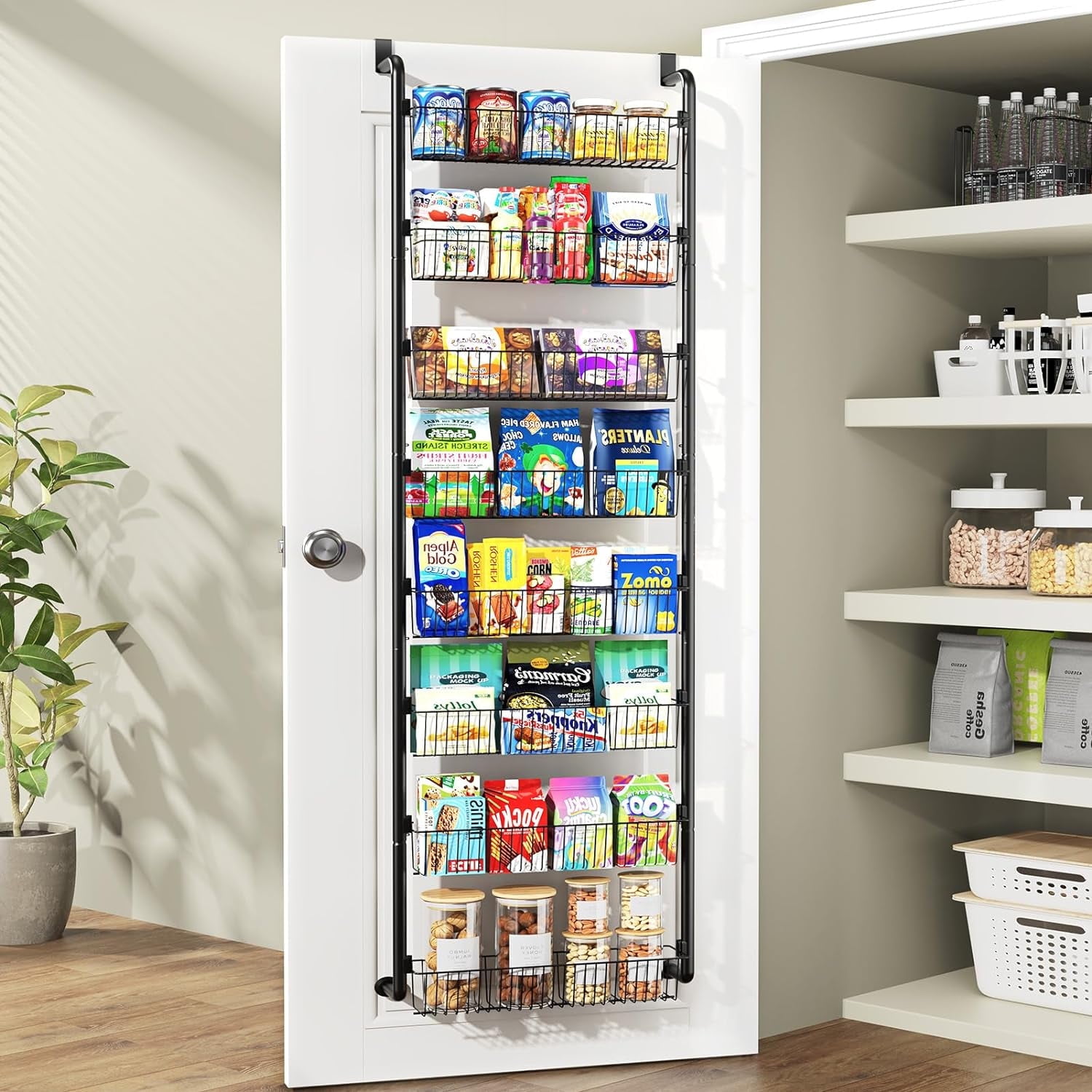 Over The Door Pantry Organizer 8 Tier Pantry Organization and Storage Metal Hanging Spice Rack for Kitchen Laundry Bathroom Back of Door Seasoning Rack 8 Baskets Black Walmart