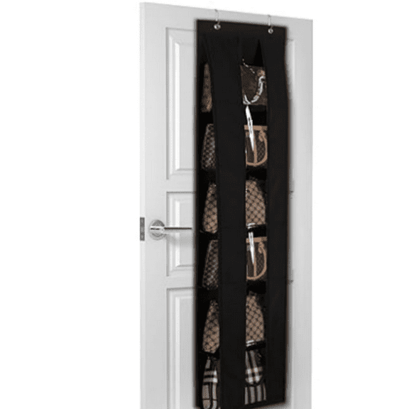 Over The Door Purse Organizer, Space-Saving Handbag Storage, Clothing Closet Purse Hanger for Scarves, Hats, Leggings - Black