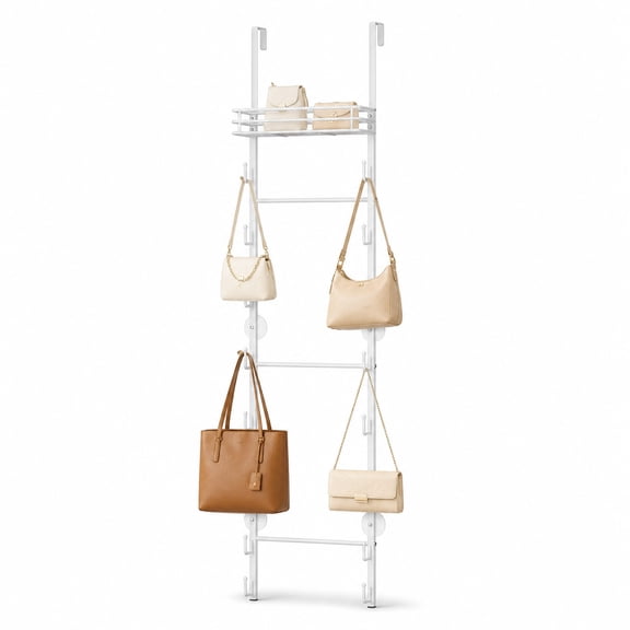 Over The Door Purse Organizer - Wall Mounted Handbag Organizer with 16 Hooks