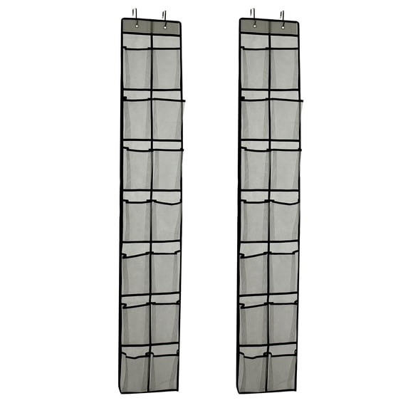 Over The Door Shoe Organizer, 14 Large Mesh Pockets Hanging Shoe Rack for Closet Organizers and Storage, 2-pack (black)