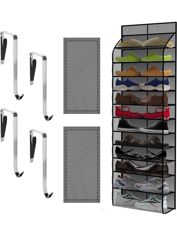 Over The Door Shoe Organizer with 12 Large Breathable Pockets - Durable Hanging Storage for the Entire Family's Shoes (Gray)