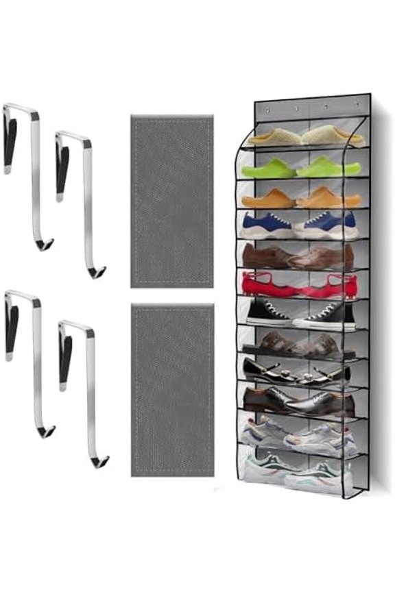 Over The Door Shoe Organizer with 12 Large Breathable Pockets - Sturdy Hanging Storage for Shoes of All Ages - Gray