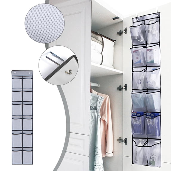 Over The Door Shoe Rack Organizer with 12 Mesh Pockets, 146x32cm Non-Woven Storage for Closet, Holds Sneakers Heels or Bathroom Essentials
