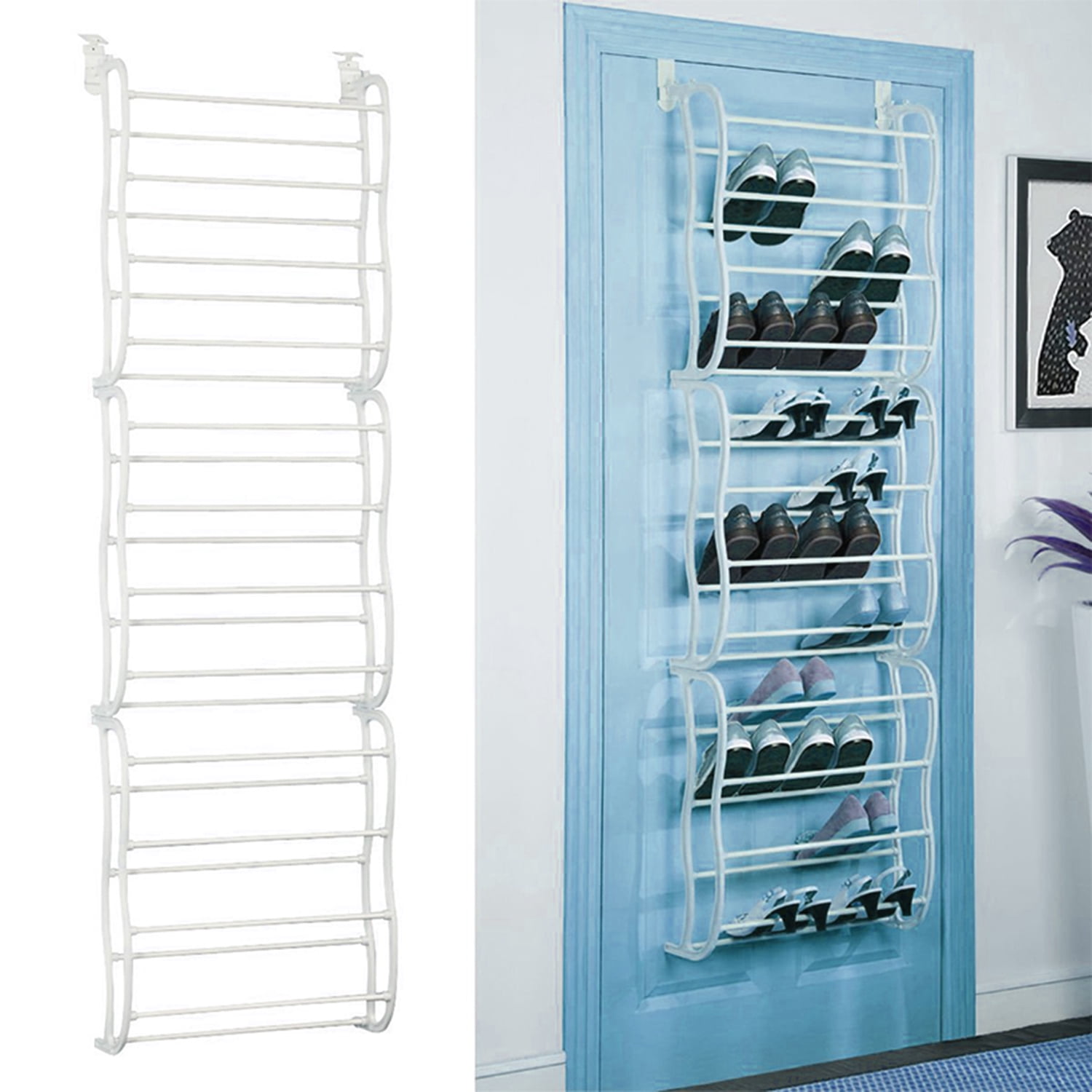 Over The Door Shoe Rack TeqHome 12-Tier 36 Pair Wall Hanging Closet Shoe Organizer Storage Stand White
